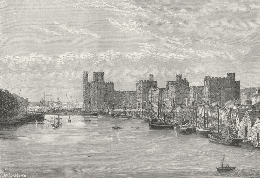 WALES. Caernarfon Castle c1885 old antique vintage print picture